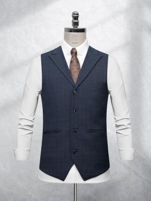 Bộ Suit Xanh Denim Đậm Kẻ Caro Mờ Modern Fit TG395